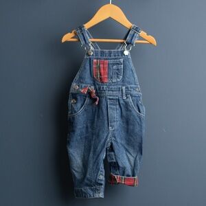 VINTAGE plaid & denim overalls